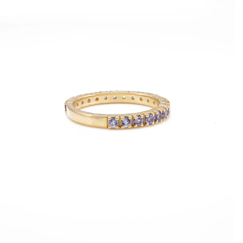 Minimalist Jewelry Natural Tanzanite 14K Solid Yellow Gold Full Eternity Band Ring