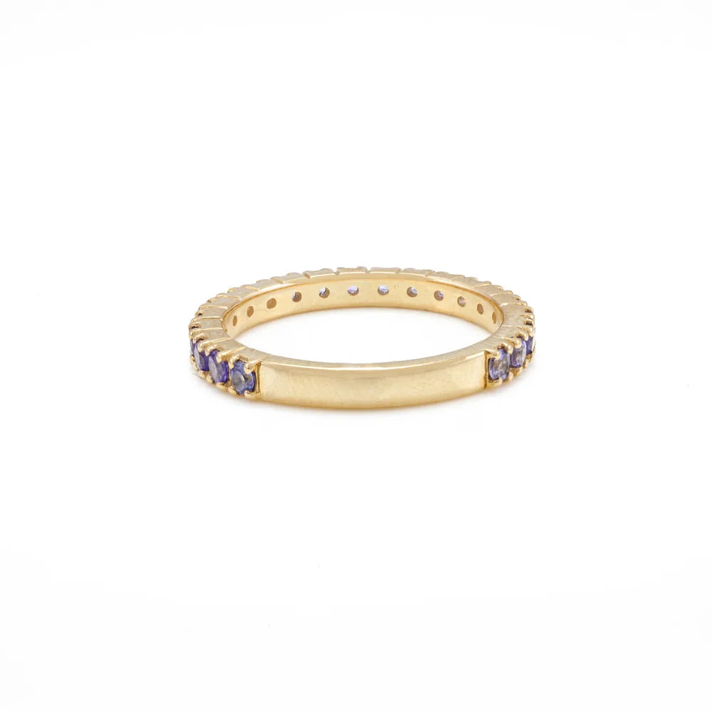 Minimalist Jewelry Natural Tanzanite 14K Solid Yellow Gold Full Eternity Band Ring