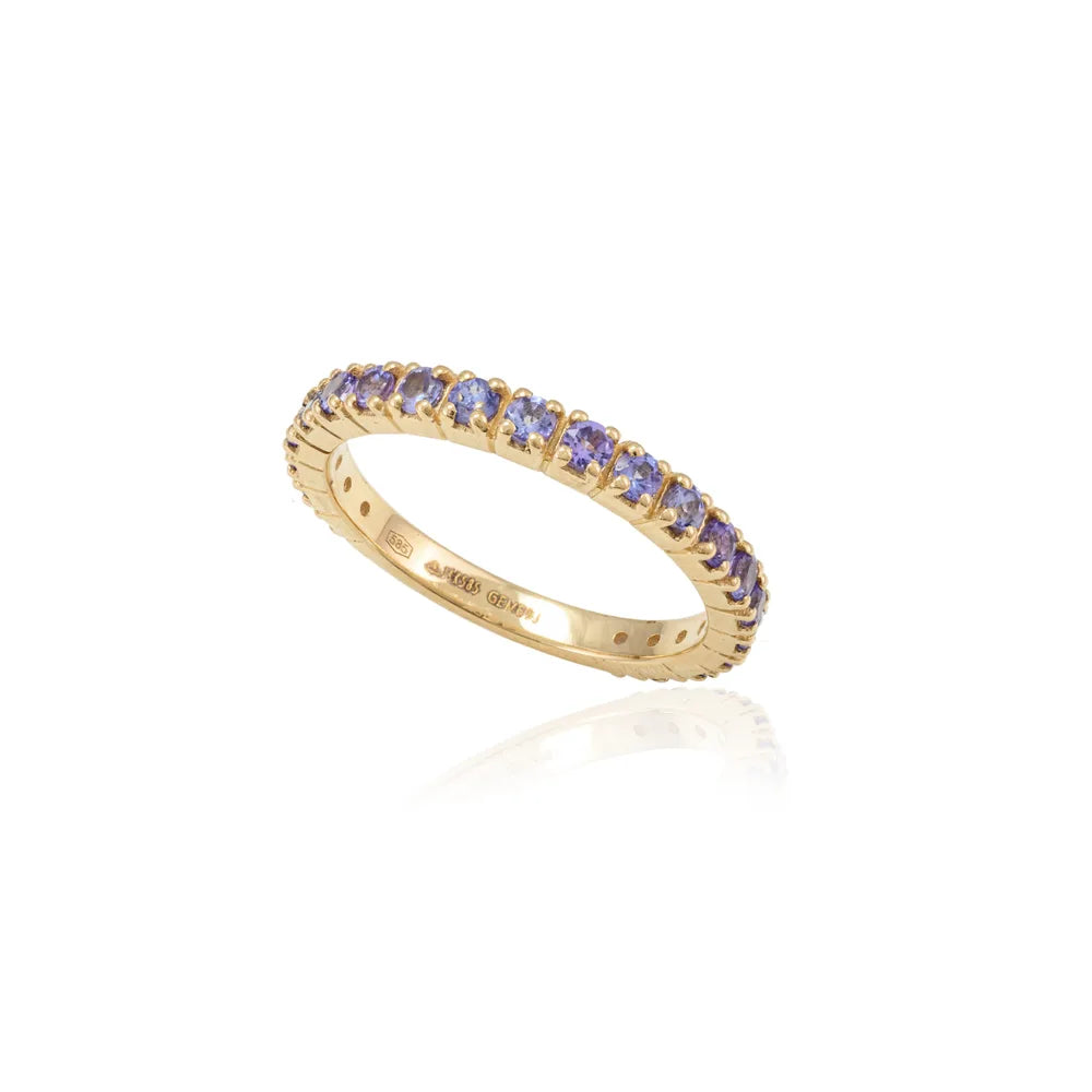 Minimalist Jewelry Natural Tanzanite 14K Solid Yellow Gold Full Eternity Band Ring