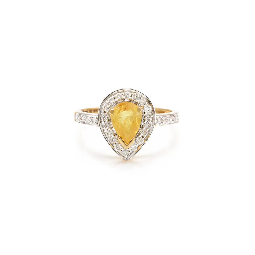 100% Authentic Natural Yellow Sapphire & Diamond 18K Fine Yellow Gold Cluster Ring