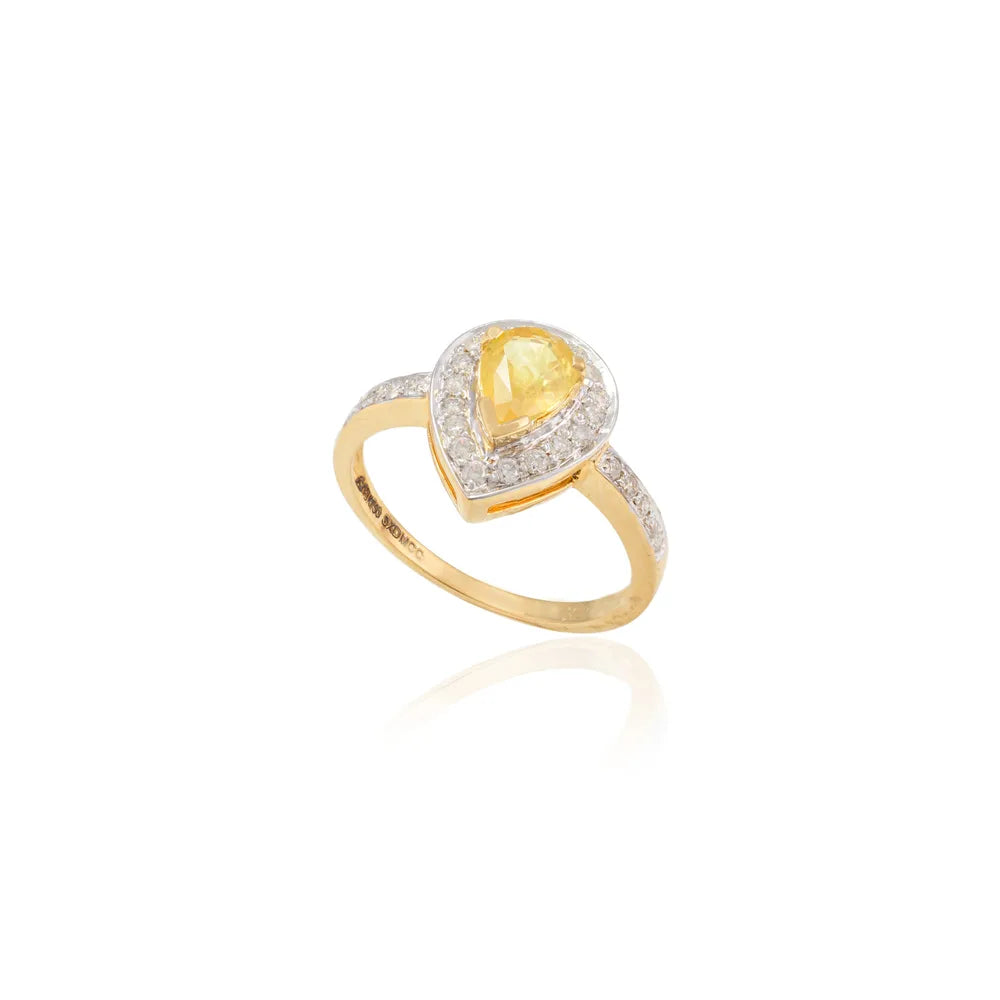 100% Authentic Natural Yellow Sapphire & Diamond 18K Fine Yellow Gold Cluster Ring