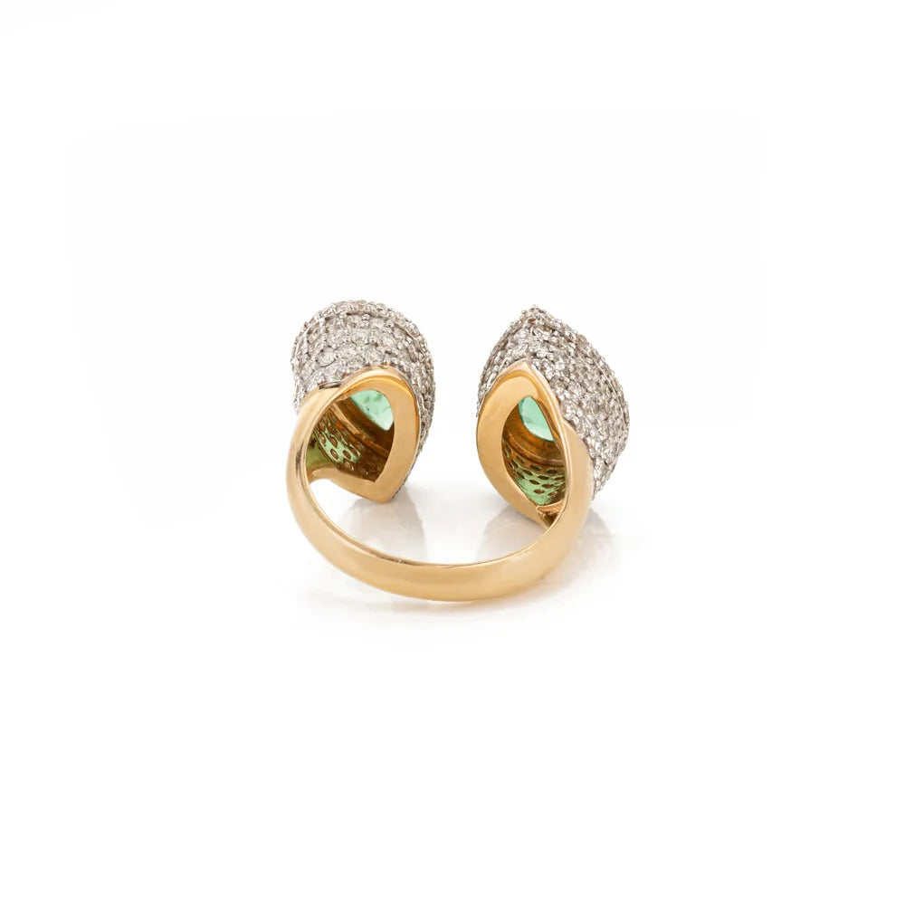 May Birthstone Natural Emerald & Diamond 18K Yellow Gold Adjustable Ring