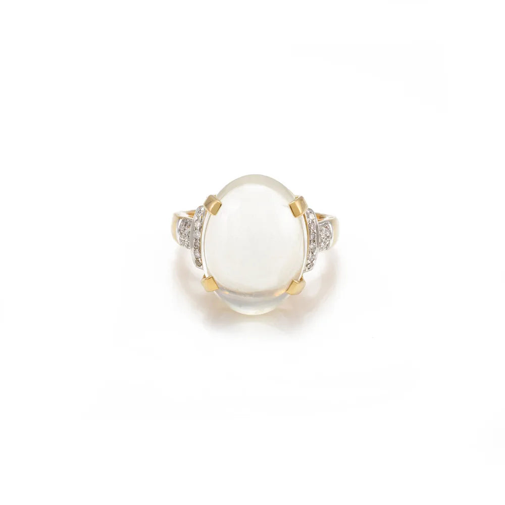 Classic Hot Selling Product Natural Moonstone & Diamond 18K Solid Yellow Gold Heavy Stone Ring