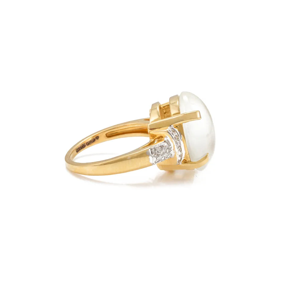 Classic Hot Selling Product Natural Moonstone & Diamond 18K Solid Yellow Gold Heavy Stone Ring