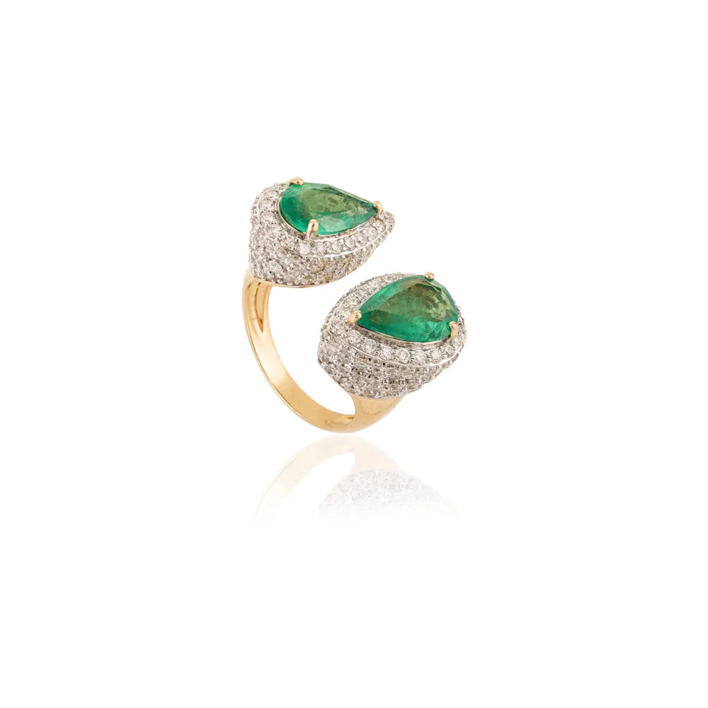 May Birthstone Natural Emerald & Diamond 18K Yellow Gold Adjustable Ring