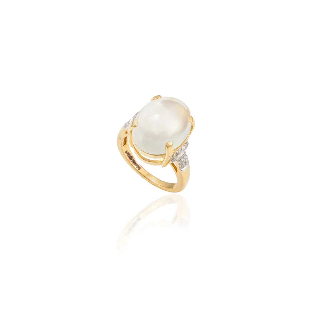 Classic Hot Selling Product Natural Moonstone & Diamond 18K Solid Yellow Gold Heavy Stone Ring