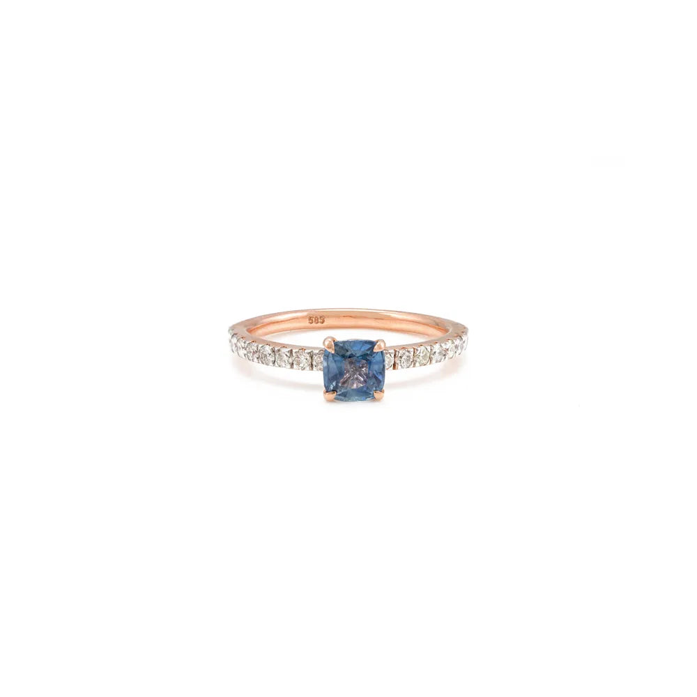 Designer Natural Precious Gemstone Blue Saphhire & Diamond 14K Solid Rose Gold Ring