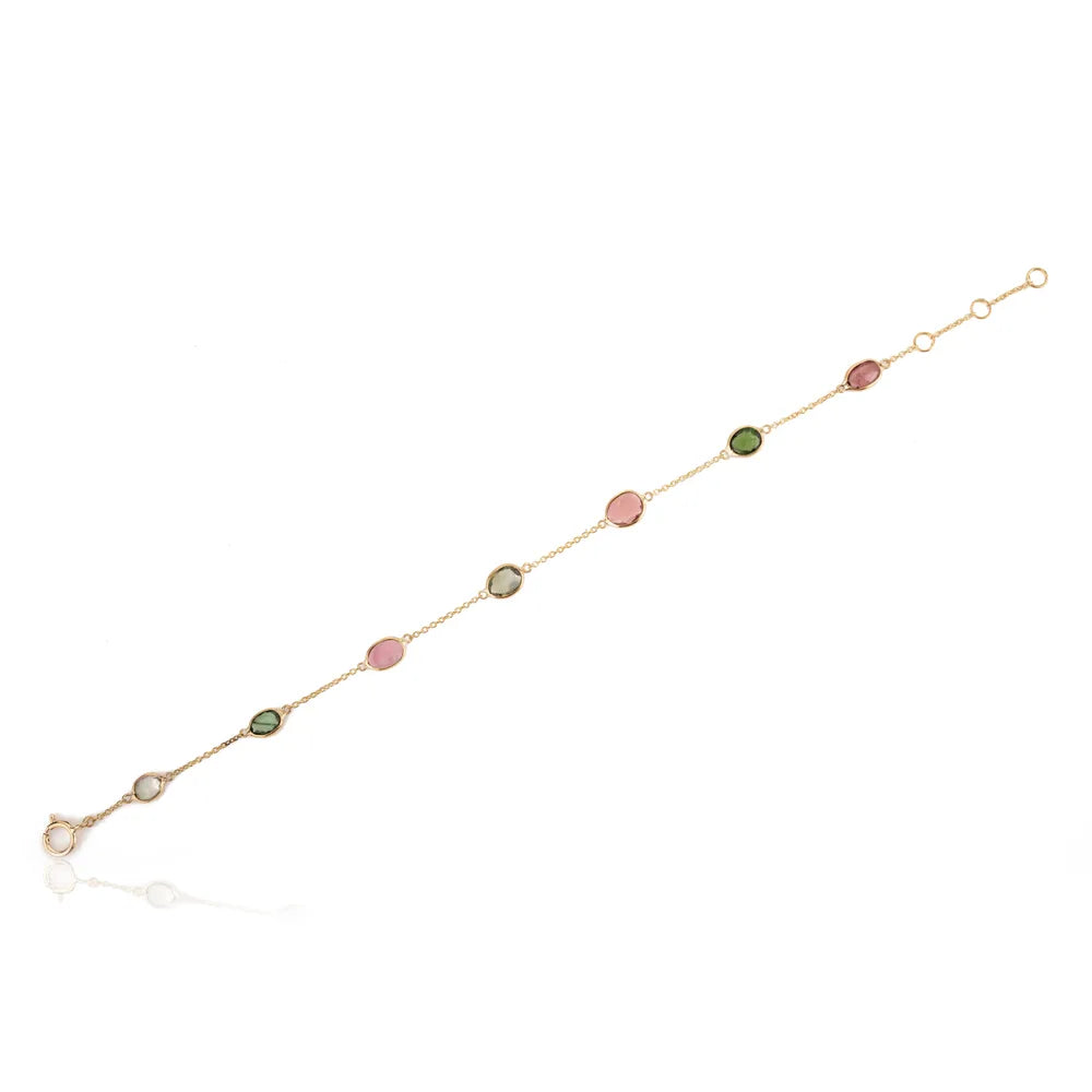 Best Quality Product Multi Tourmaline Uneven Shape 18K Yellow Gold Chain Bracelet