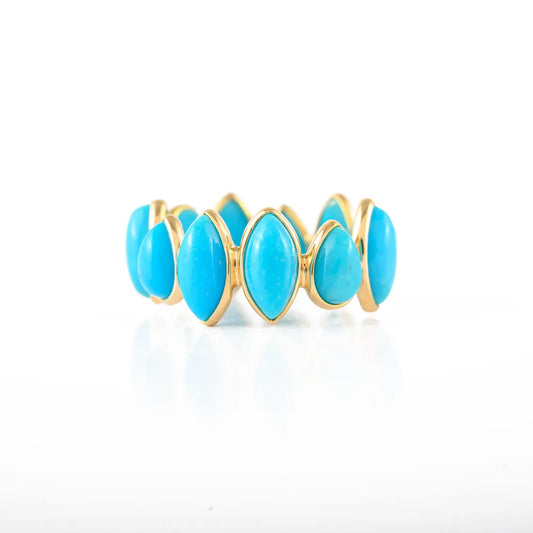 Fashion Jewelry Natural Turquoise 18K Solid Yellow Gold Stacking Band Ring