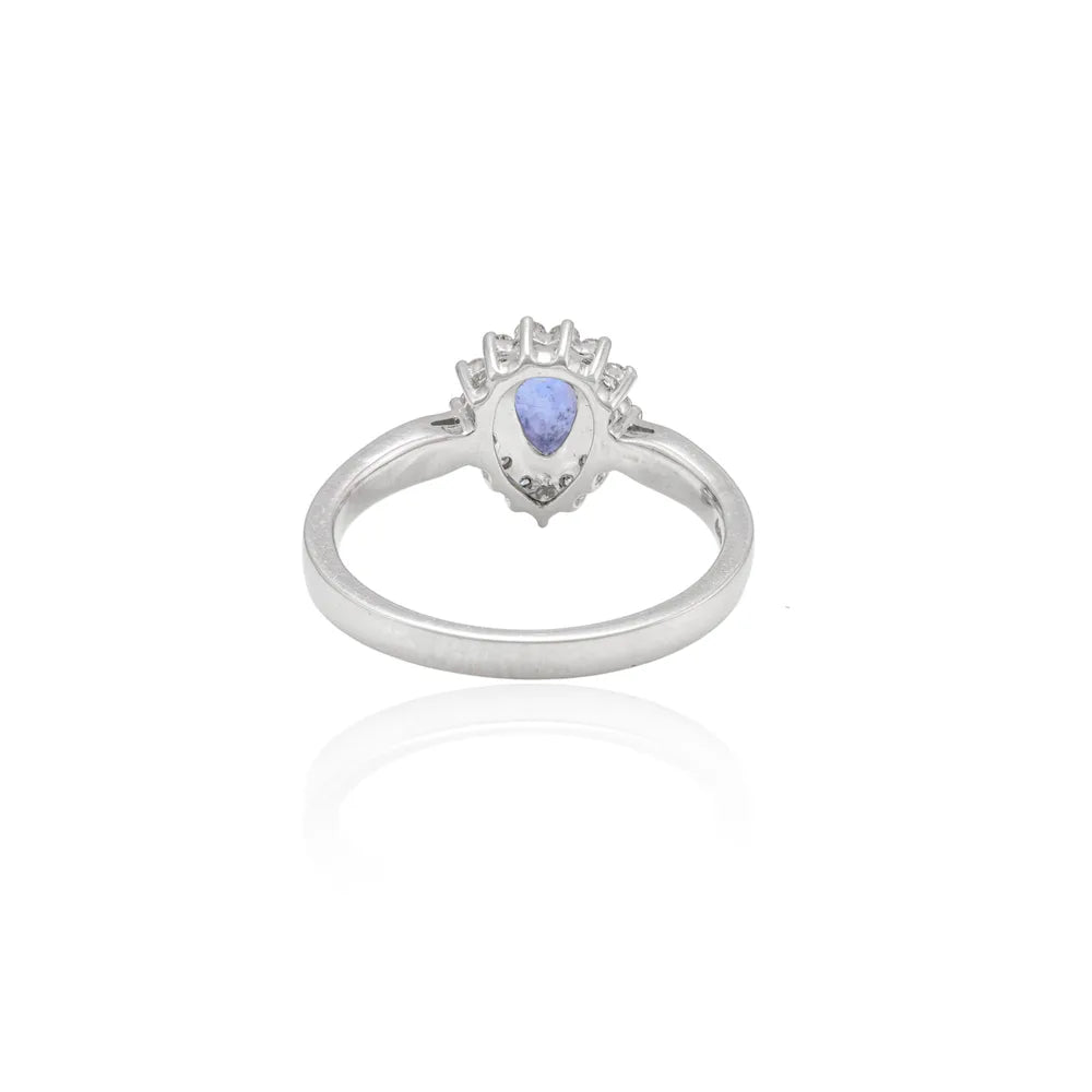 Fashionable Jewelry 14K Solid White Gold Natural Blue Sapphire & Diamond Cluster Ring