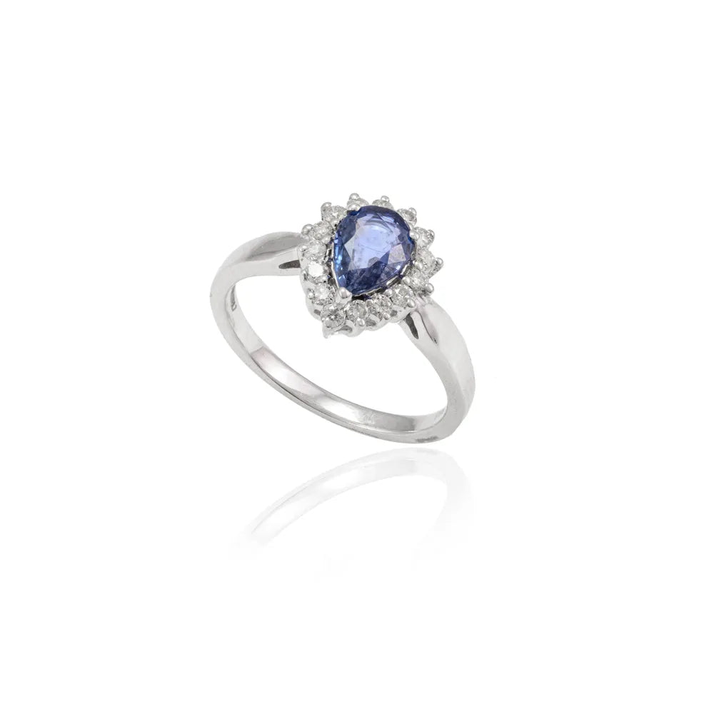 Fashionable Jewelry 14K Solid White Gold Natural Blue Sapphire & Diamond Cluster Ring