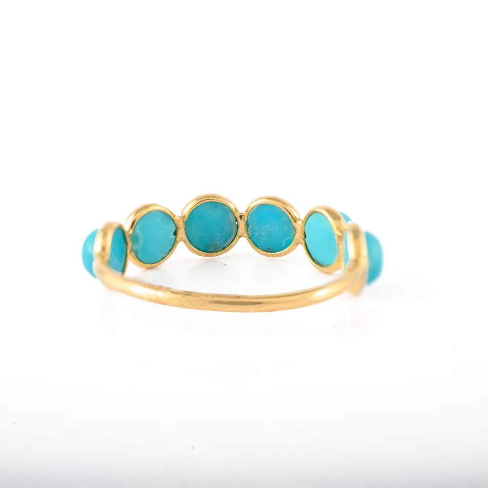 Handmade Jewelry Natural Turquoise 18K Solid Yellow Gold Half Eternity Band Ring