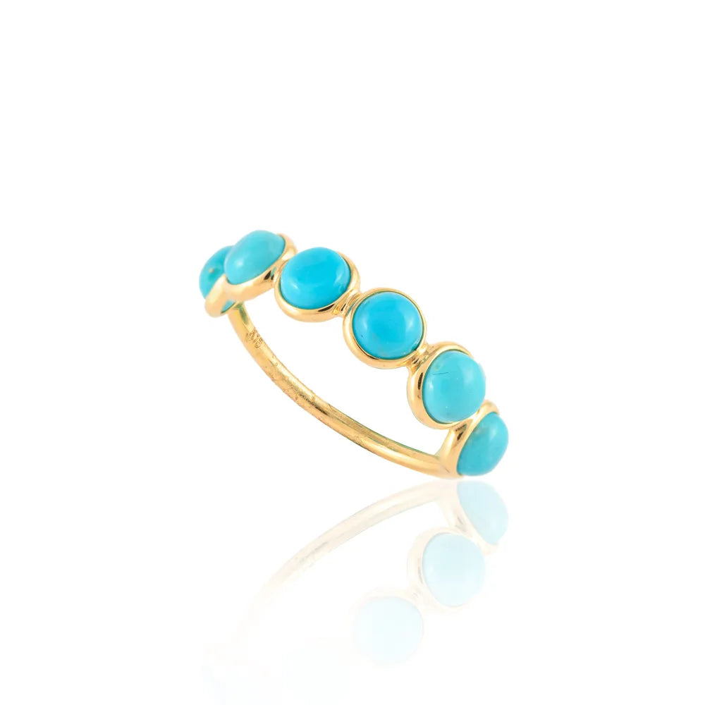 Handmade Jewelry Natural Turquoise 18K Solid Yellow Gold Half Eternity Band Ring