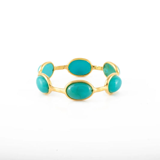 Handmade Jewelry Natural Turquoise 18K Yellow Gold Stacking Band Rings