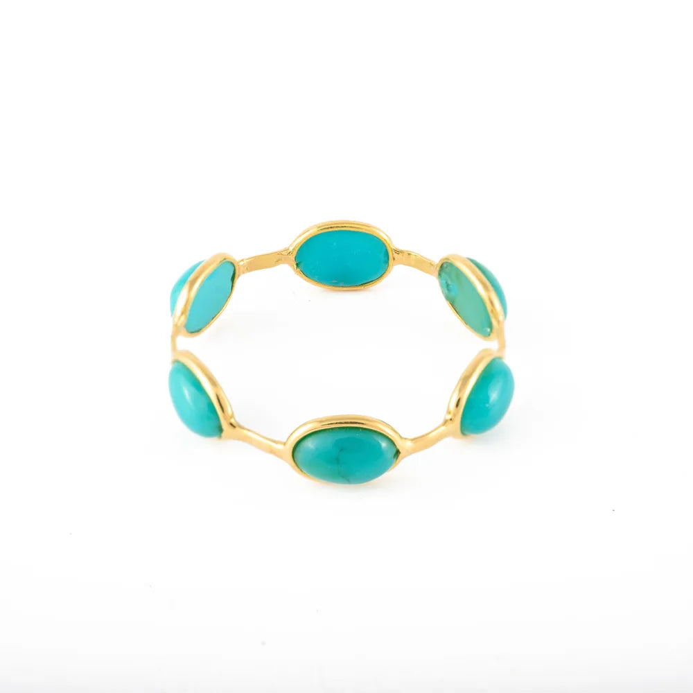 Handmade Jewelry Natural Turquoise 18K Yellow Gold Stacking Band Rings