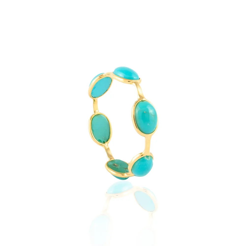 Handmade Jewelry Natural Turquoise 18K Yellow Gold Stacking Band Rings