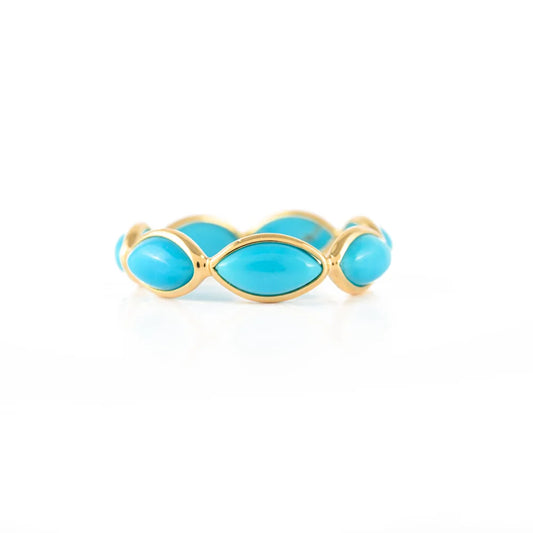 18K Yellow Gold Natural Turquoise Gemstone Full Eternity Band Ring