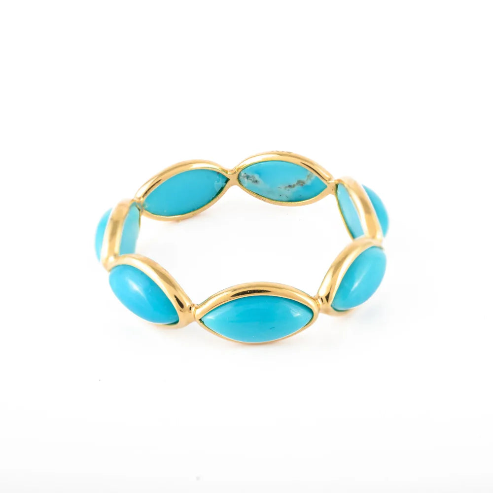 18K Yellow Gold Natural Turquoise Gemstone Full Eternity Band Ring