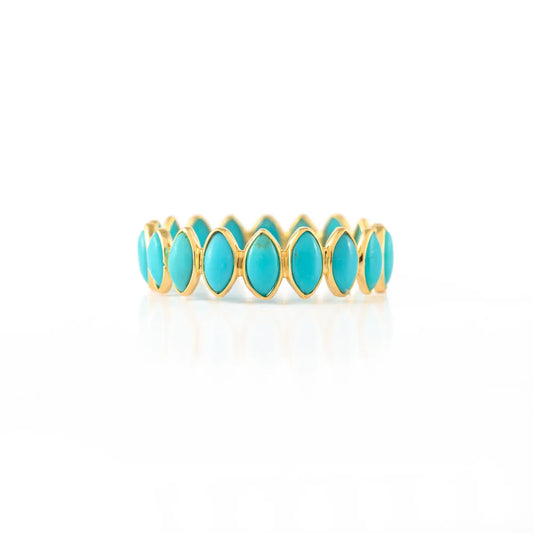 Fine Jewelry Natural Turquoise 18K Solid Yellow Gold Promise Band Rings