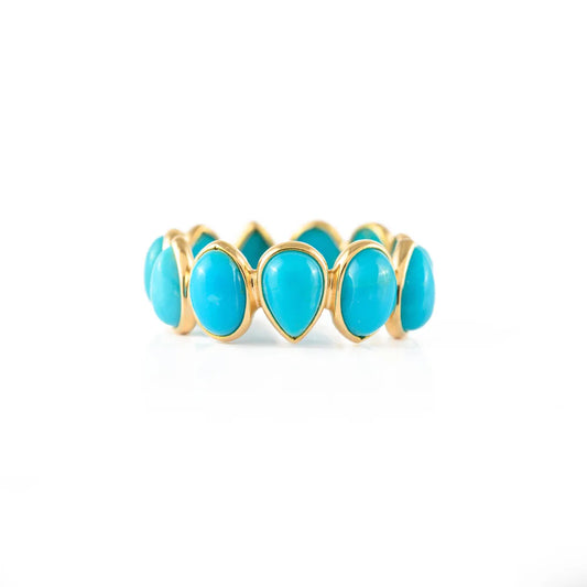 Minimal Jewelry 18K Solid Yellow Gold Natural Turquoise Gemstones Full Eternity Band Ring