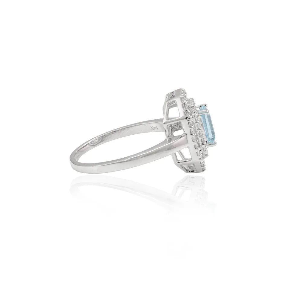 Fashionable Jewelry Natural Aquamarine & Diamond 14K Solid White Gold Ring