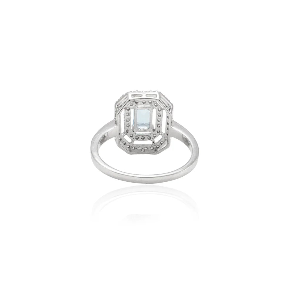 Fashionable Jewelry Natural Aquamarine & Diamond 14K Solid White Gold Ring