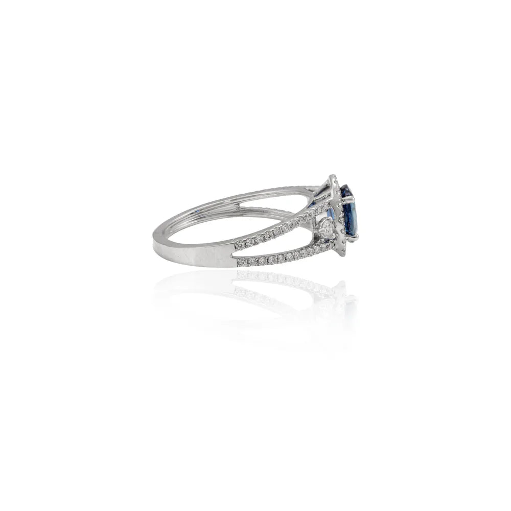 Best Selling Product Natural Blue Sapphire & Diamond 18K Solid White Gold Sparkling Ring