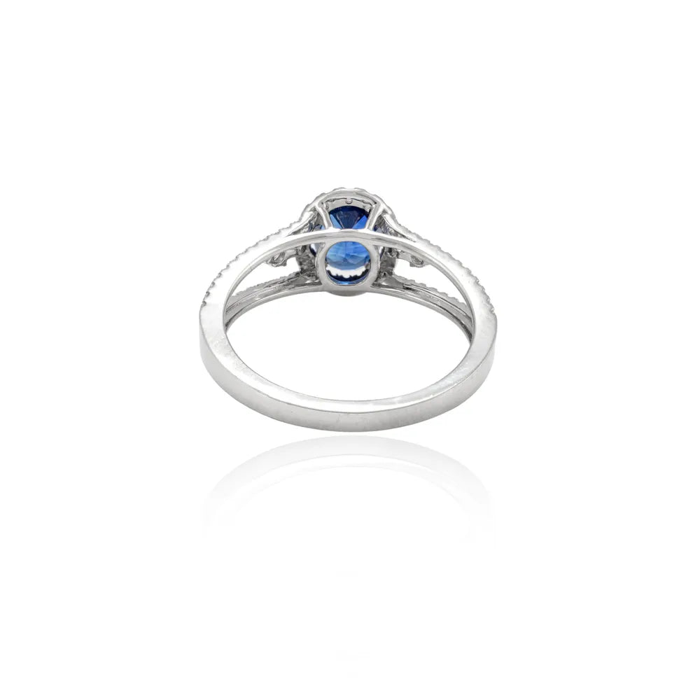 Best Selling Product Natural Blue Sapphire & Diamond 18K Solid White Gold Sparkling Ring