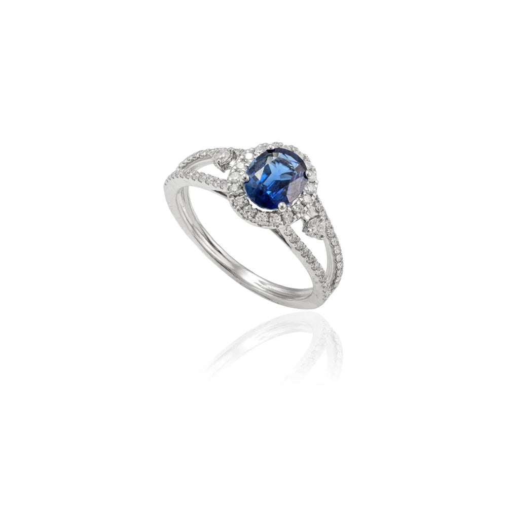 Best Selling Product Natural Blue Sapphire & Diamond 18K Solid White Gold Sparkling Ring