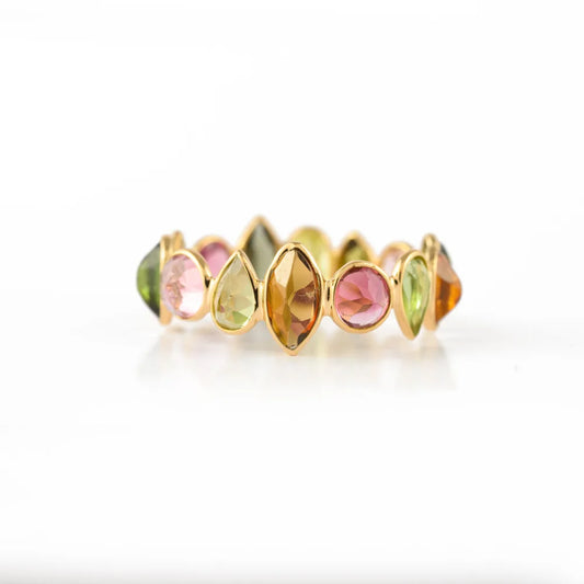 Natural Tourmaline 18K Solid Yellow Gold Full Eternity Band Ring