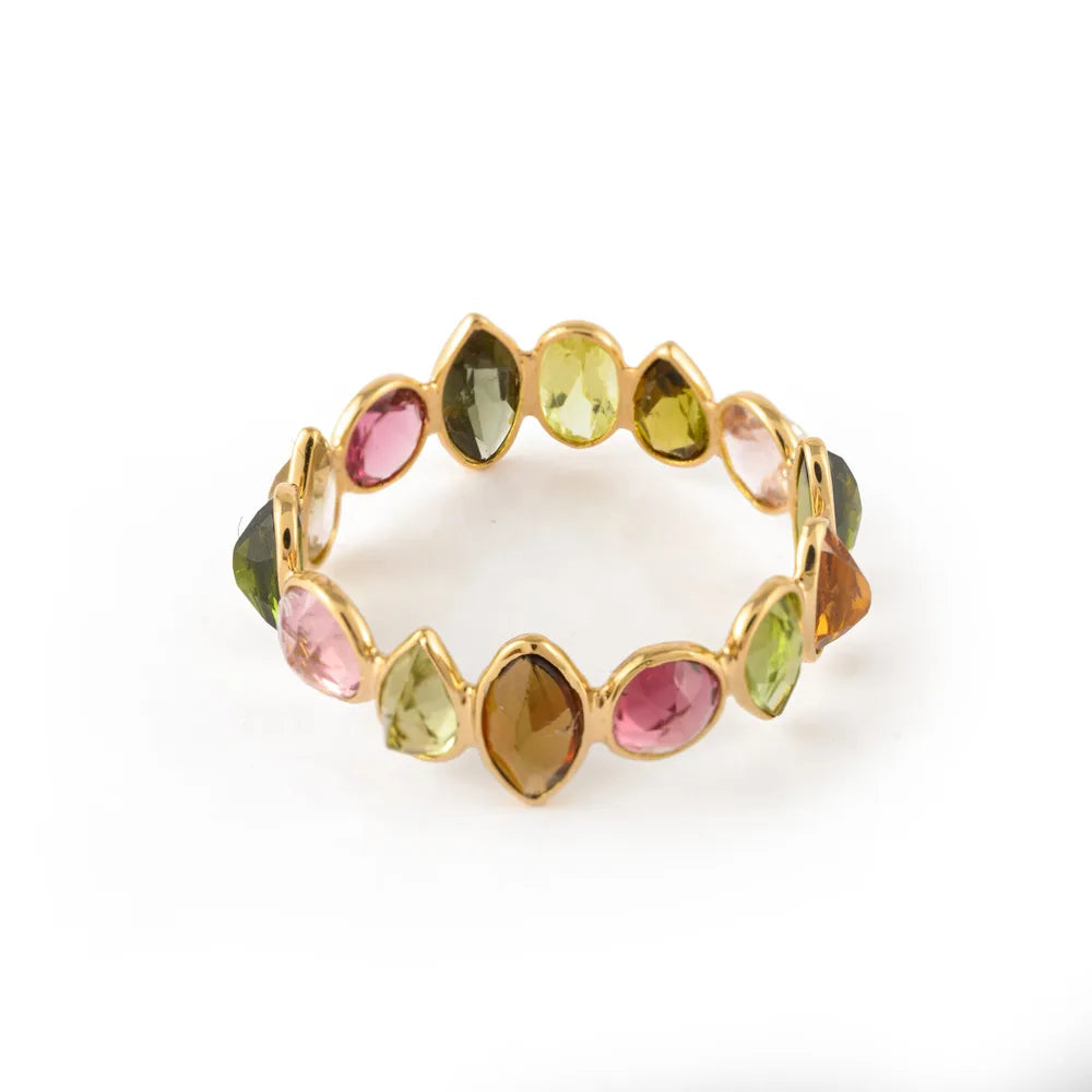 Natural Tourmaline 18K Solid Yellow Gold Full Eternity Band Ring