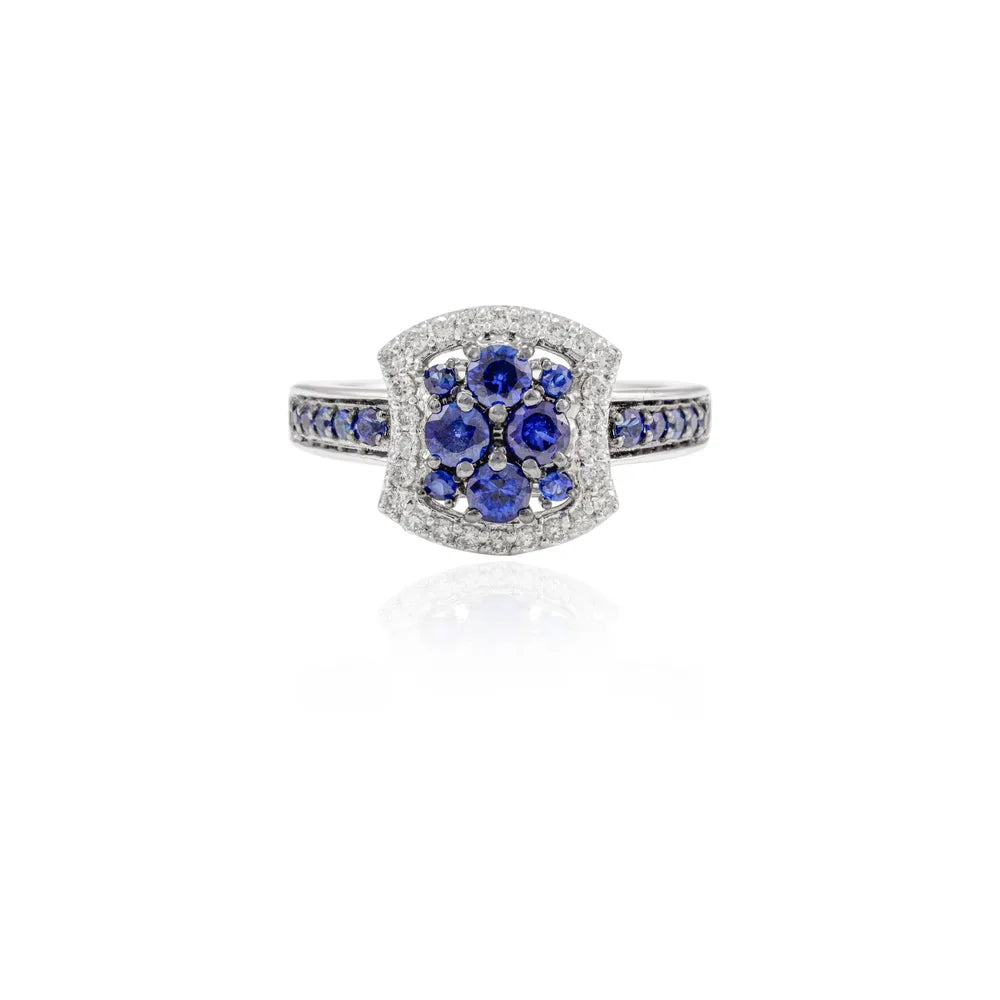 Best Selling Product Natural Blue Sapphire & Diamond 14K White Gold Ring