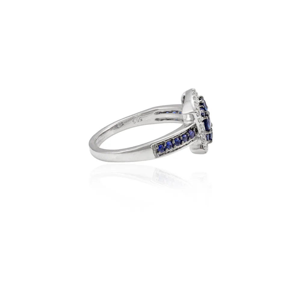 Best Selling Product Natural Blue Sapphire & Diamond 14K White Gold Ring