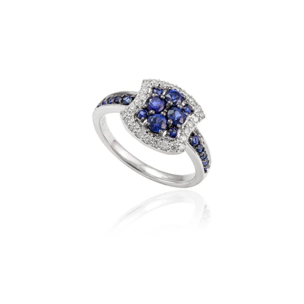 Best Selling Product Natural Blue Sapphire & Diamond 14K White Gold Ring