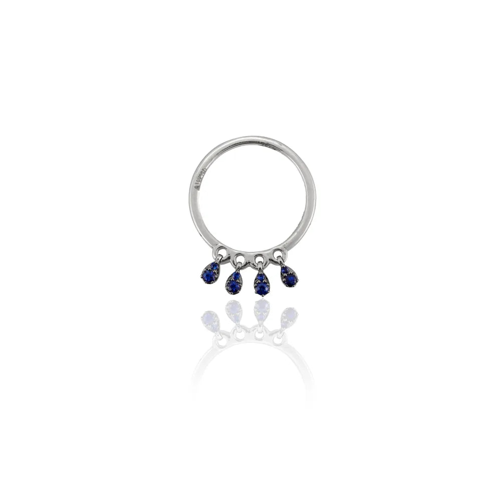 100% Authentic Round Cut Blue Sapphire 18K Solid White Gold Precious Gemstone Ring