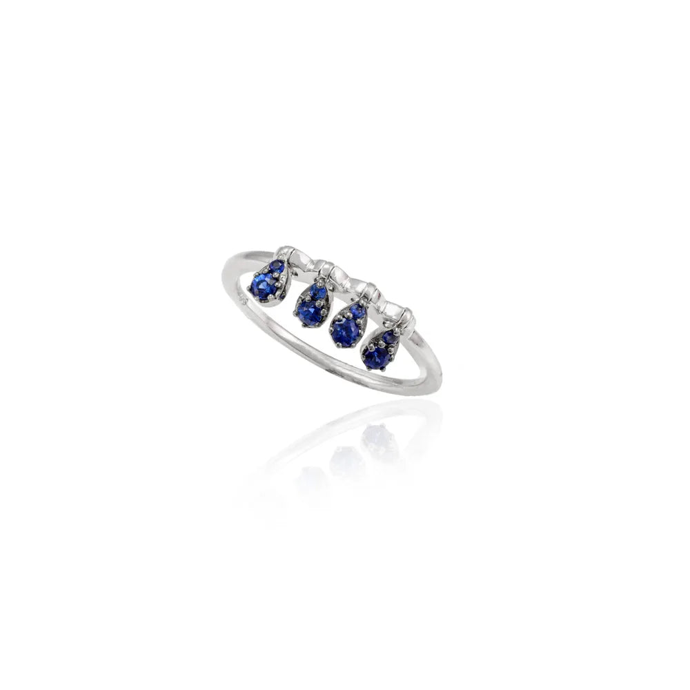 100% Authentic Round Cut Blue Sapphire 18K Solid White Gold Precious Gemstone Ring