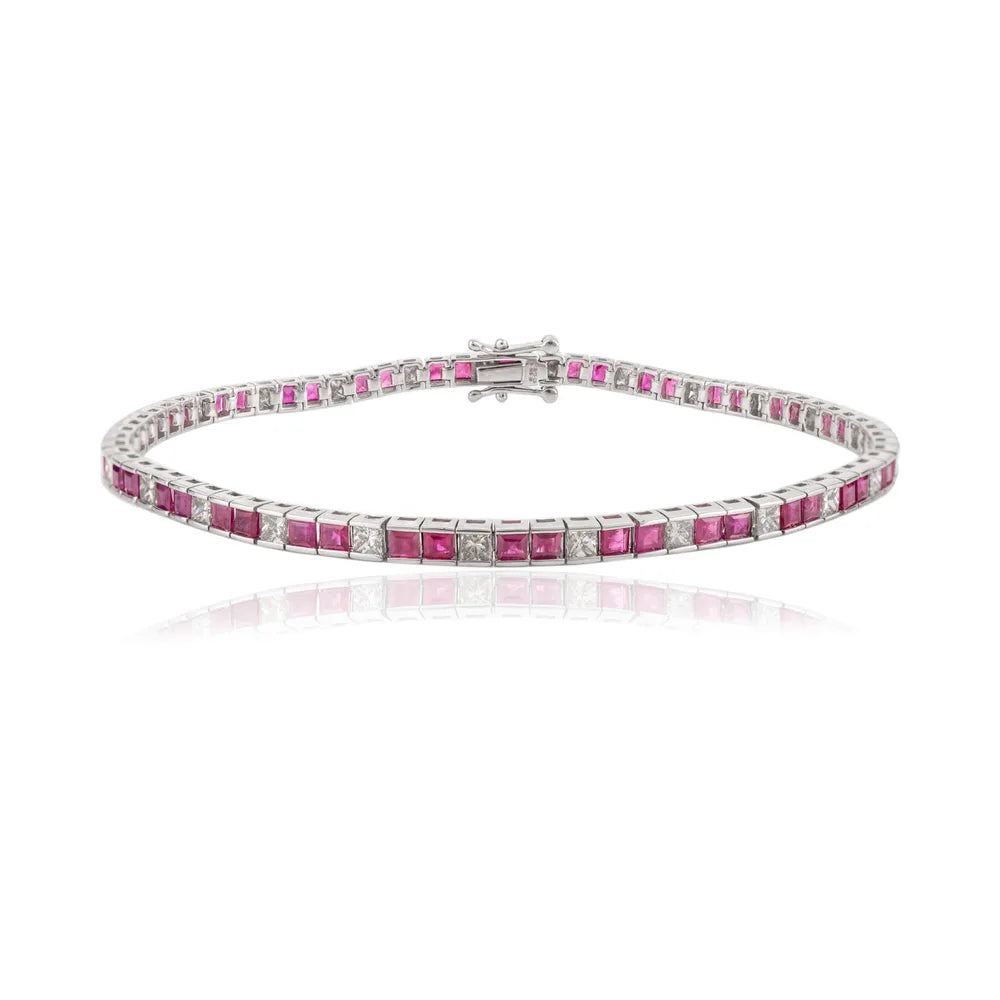 Bulk Jewelry Ruby & Diamond 18K Solid White Gold Tennis Bracelet