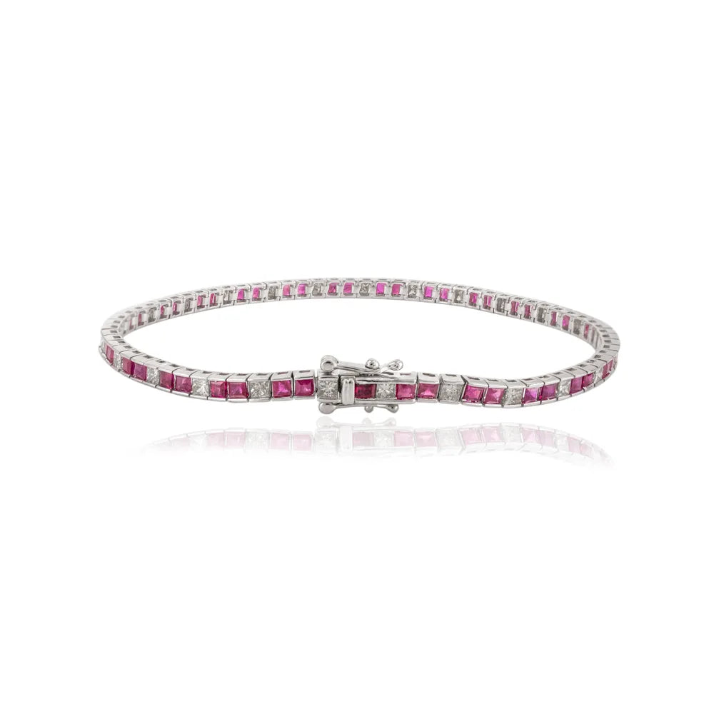 Bulk Jewelry Ruby & Diamond 18K Solid White Gold Tennis Bracelet