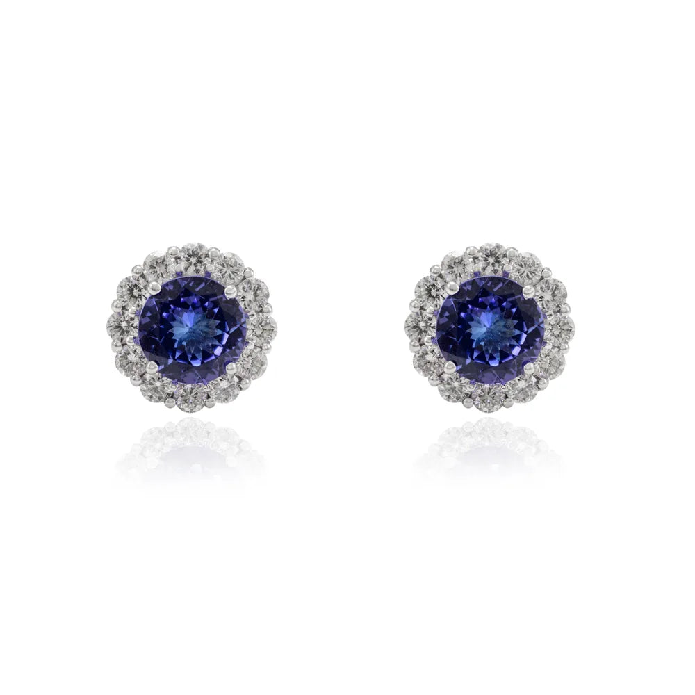 Handmade Jewelry Natural Tanzanite 18K Solid White Gold Dainty Stud Earring