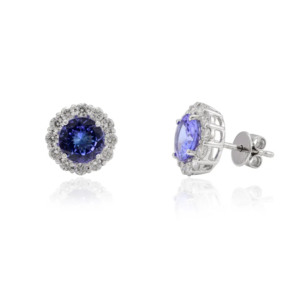 Handmade Jewelry Natural Tanzanite 18K Solid White Gold Dainty Stud Earring