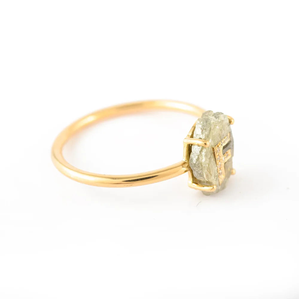 Best Selling Product Natural Diamond 18K Solid Yellow Gold Alphabetic Ring