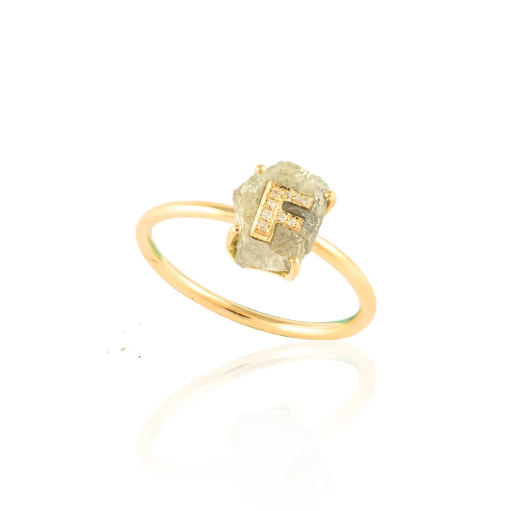 Best Selling Product Natural Diamond 18K Solid Yellow Gold Alphabetic Ring