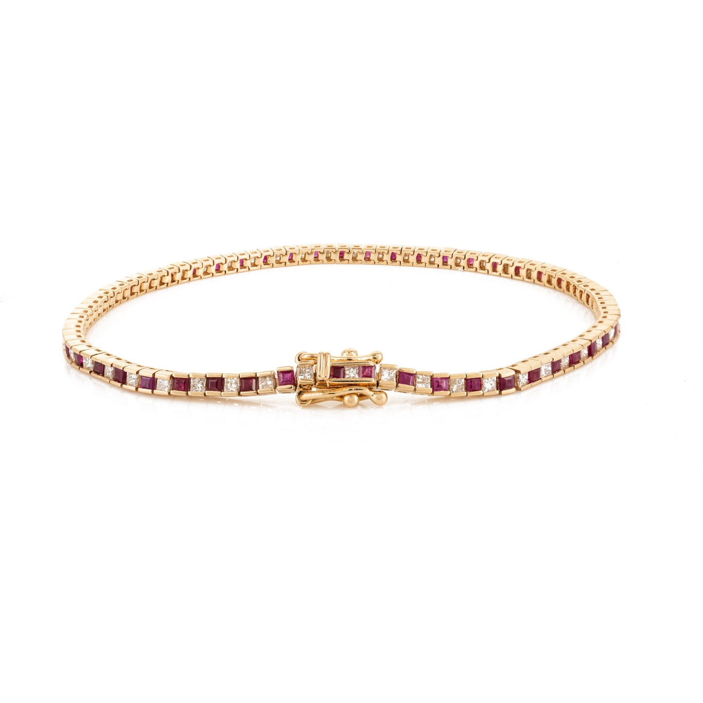 Precious Gemstone Jewelry Natural Ruby & Diamond 18K Yellow Gold Tennis Bracelet