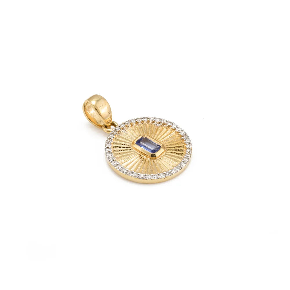 Minimal Jewelry Natural Blue Sapphire & Diamond 18K Solid Yellow Gold September Birthstone Charm Pendant