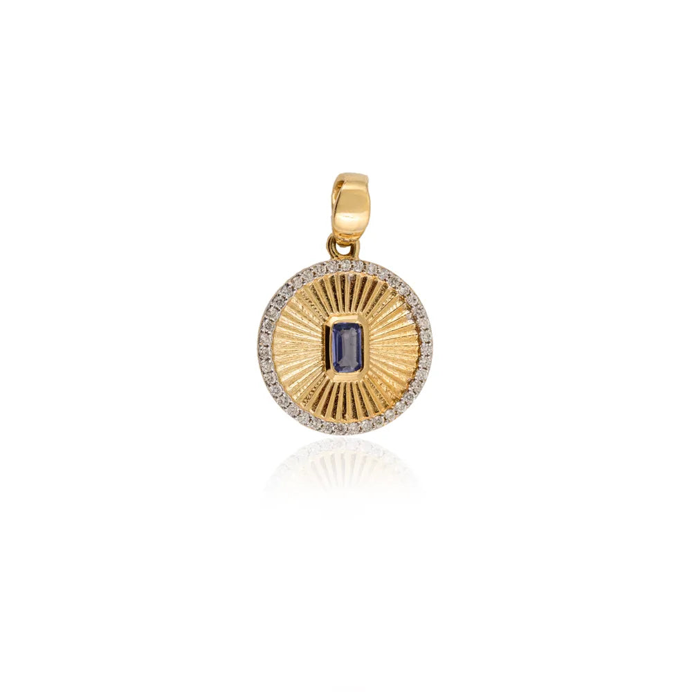 Minimal Jewelry Natural Blue Sapphire & Diamond 18K Solid Yellow Gold September Birthstone Charm Pendant