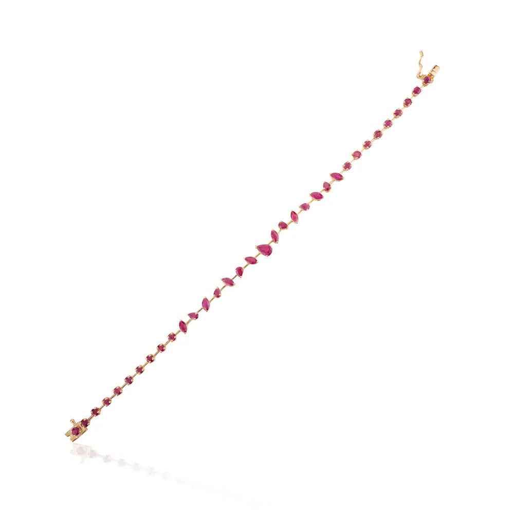 Genuine Ruby July Birthstone 18k Solid Yellow Gold Tennis Bracelet