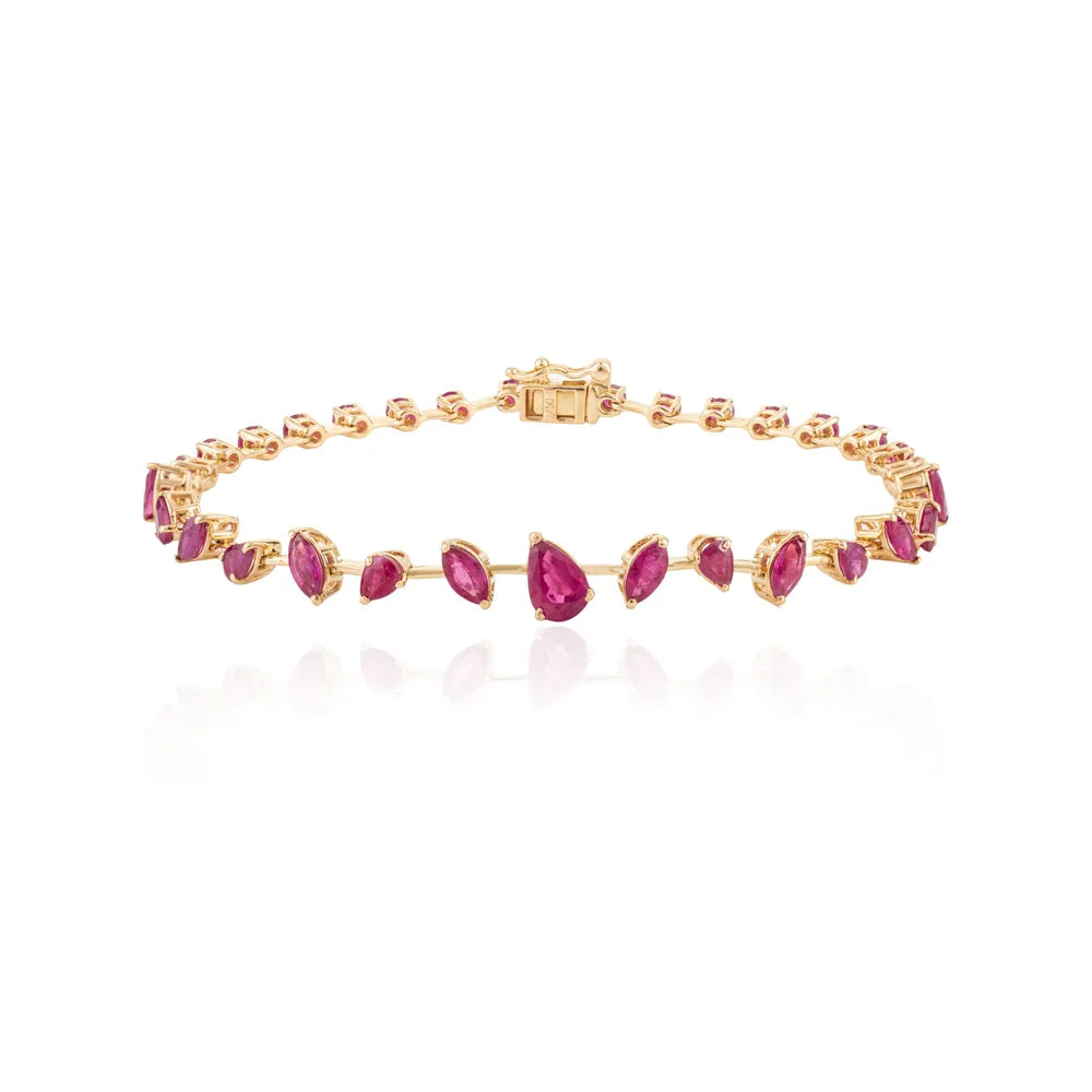 Genuine Ruby July Birthstone 18k Solid Yellow Gold Tennis Bracelet