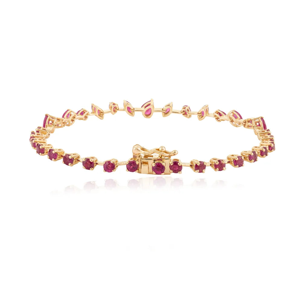 Genuine Ruby July Birthstone 18k Solid Yellow Gold Tennis Bracelet