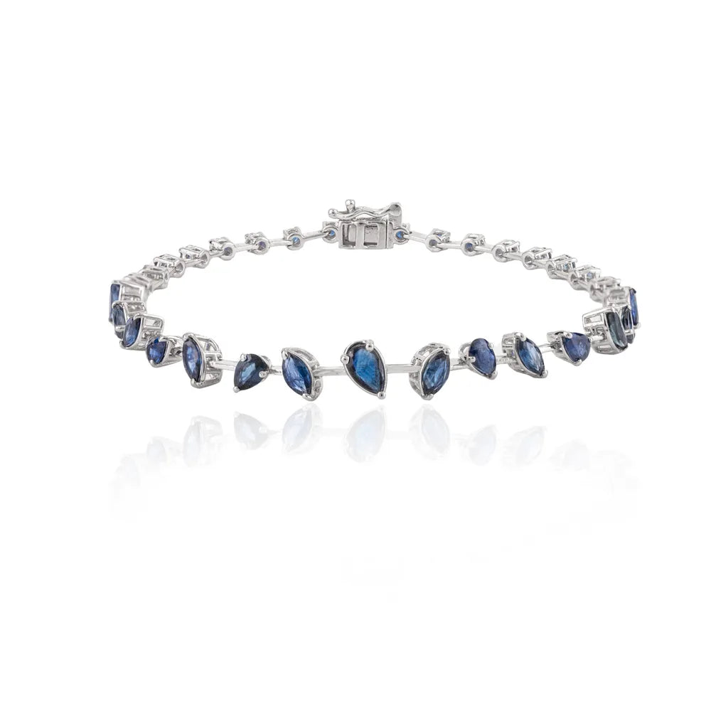 September Birthstone Natural Blue Sapphire 18K White Gold Tennis Bracelet