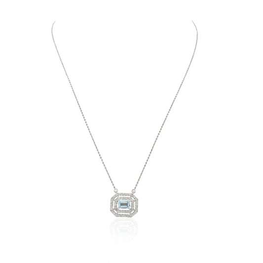 Fashionable Jewelry Natural Aquamarine & Diamond 14k White Gold Long Chain Necklace